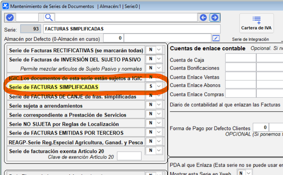 Serie de facturas simplificadas